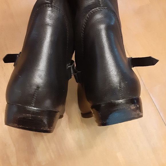 VINTAGE VIA MILANO BLACK KNEE HIGH 1" HEEL PULL ON LEATHER RIDING BOOTS WMS- 6B - Picture 9 of 15